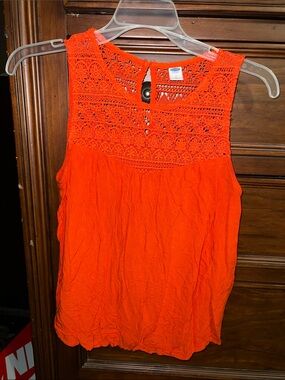 Old Navy Orange Crochet Yoke Sleeveless Tank